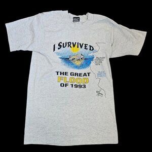 90s Mississippi River Flood Tshirt I Survived Tshirt Shirt‎ Gray Sz S USA